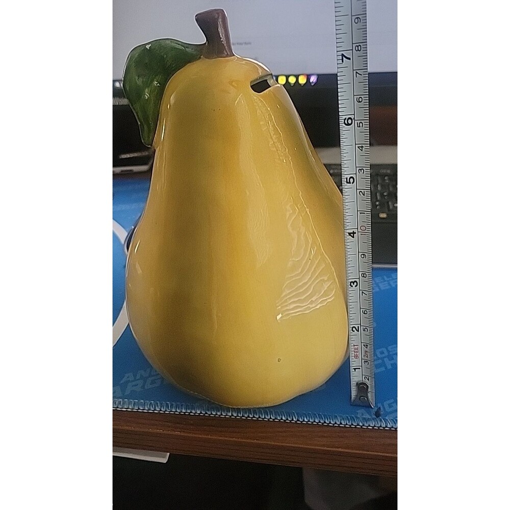 Vintage Ceramic Pear Bank 8" tall No Plug, small flea bite - Picture 9 of 11